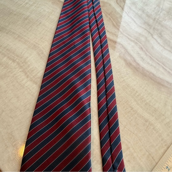 Kai Long Burgundy and Navy Striped Silk Tie - Picture 5 of 7